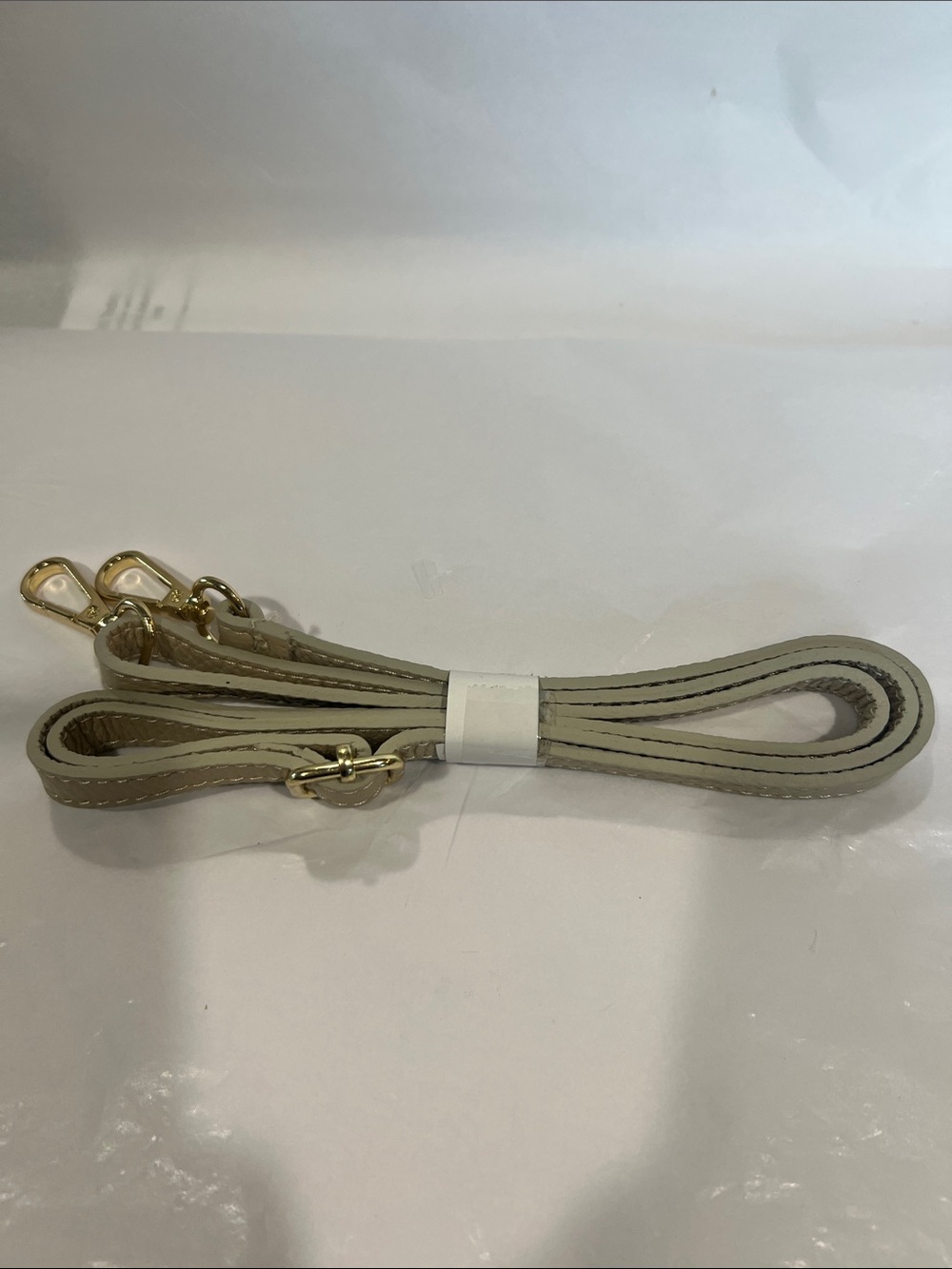 Detachable Beige Leather Bag Strap with Gold Hardware